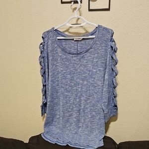 Terra & Sky Blue Blouse with Cut-Out Sleeves